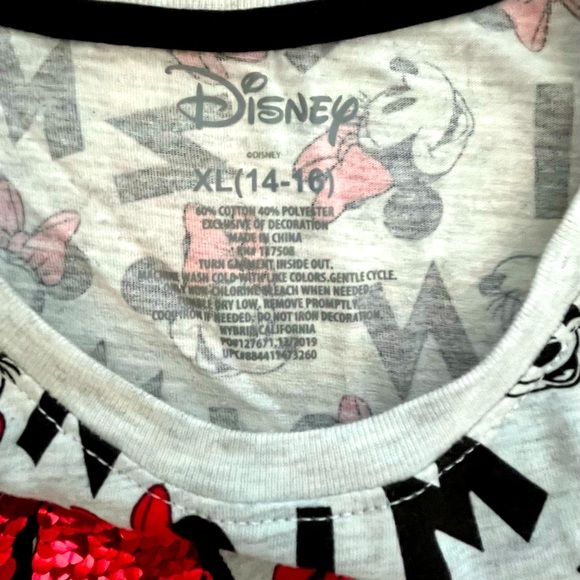 Disney Minnie Mouse Red Sequin Bow Gray T Shirt Size Girls 14-16 XL - Picture 3 of 5
